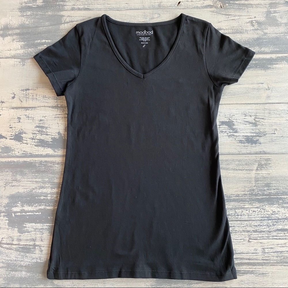 Lot of THREE- Modbod V-Tee Women’s shirts. Black, size Small, Made in USA